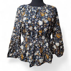 Peplum Top Blouse Small Floral Bohemian Hippie Indie 70s Boho Chic Cottagecore